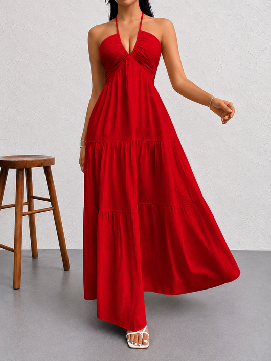 Halter Neck Tiered Maxi Dress